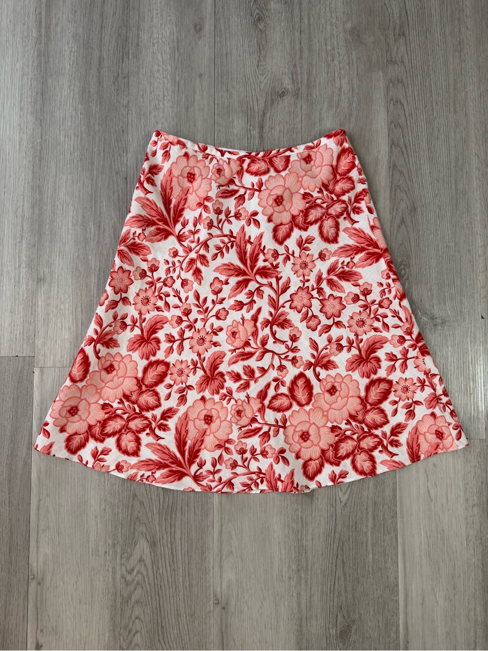Ann Taylor LOFT Women’s Petites 6P Pink White Floral Linen A-Line Knee Skirt